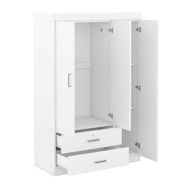White Wood 41.3 in. Armoires Wardrobe with Shelves and Drawers