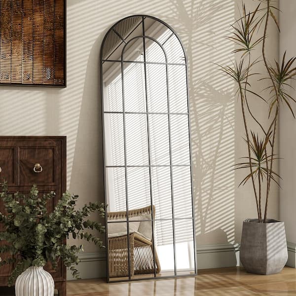 XRAMFY 23 in. W x 65 in. H Arched Black Metal Framed Decorative Full Length Mirror Floor Mirror