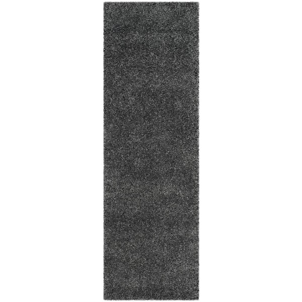 SAFAVIEH Santa Monica Shag Dark Gray 2 ft. x 11 ft. Solid Runner Rug