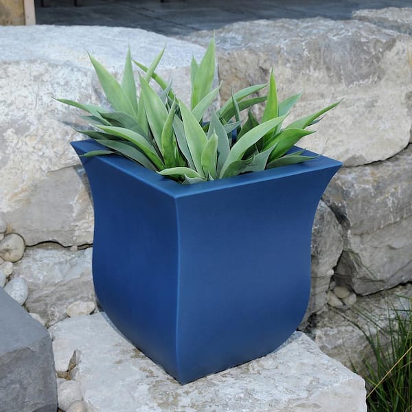 Valencia 16 in. Square Neptune Blue Polyethylene Planter