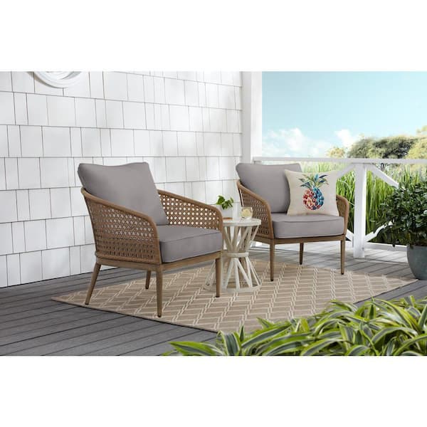 Hampton Bay Coral Vista Brown Wicker Outdoor Patio Lounge Chair with CushionGuard Stone Gray Cushions (2-Pack)
