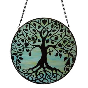 Tree of Life Green/Multicolored Stained Glass Window Panel
