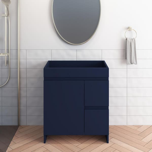 VOLPA USA AMERICAN CRAFTED VANITIES Mace 30 in. W x 20 in. D x 35 in. H Single-Sink Bath Vanity Cabinet without Top in Navy Blue Right-Side Drawers