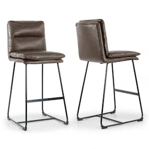 Aulani Brown Upholstered Metal Frame 30 in. Bar Stool with Puffy Cushions (Set of 2)
