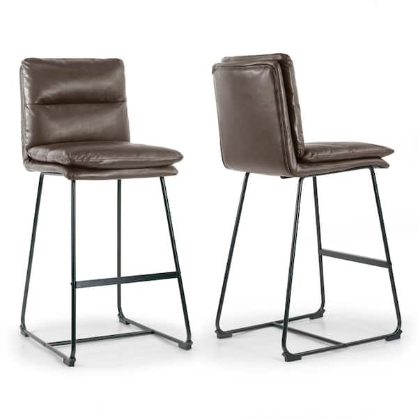 Aulani Brown Upholstered Metal Frame 30 in. Bar Stool with Puffy Cushions (Set of 2)