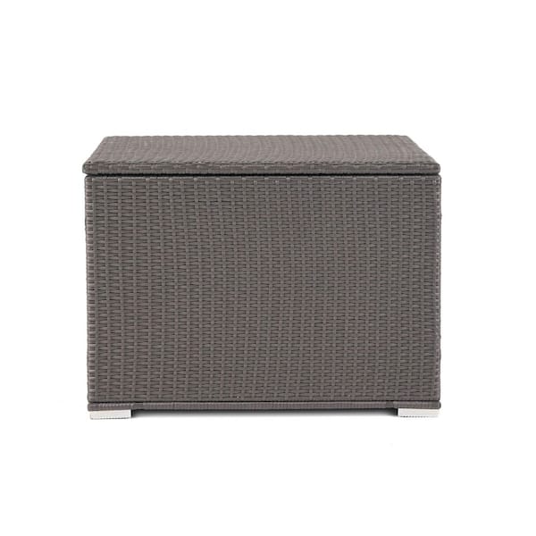 33.5 Gal. Grey Rattan Outdoor Storage Bench-Durable Iron Frame for Patio and Garden Storage Solutions
