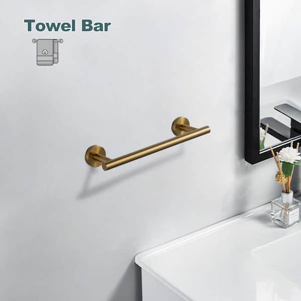 12 in. Wall Mounted Single Towel Bar in Gold
