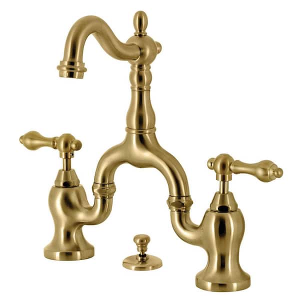 Kingston Brass English Country Bridge 8 in. Widespread 2-Handle Bathroom Faucet with Brass Pop-Up in Brushed Brass