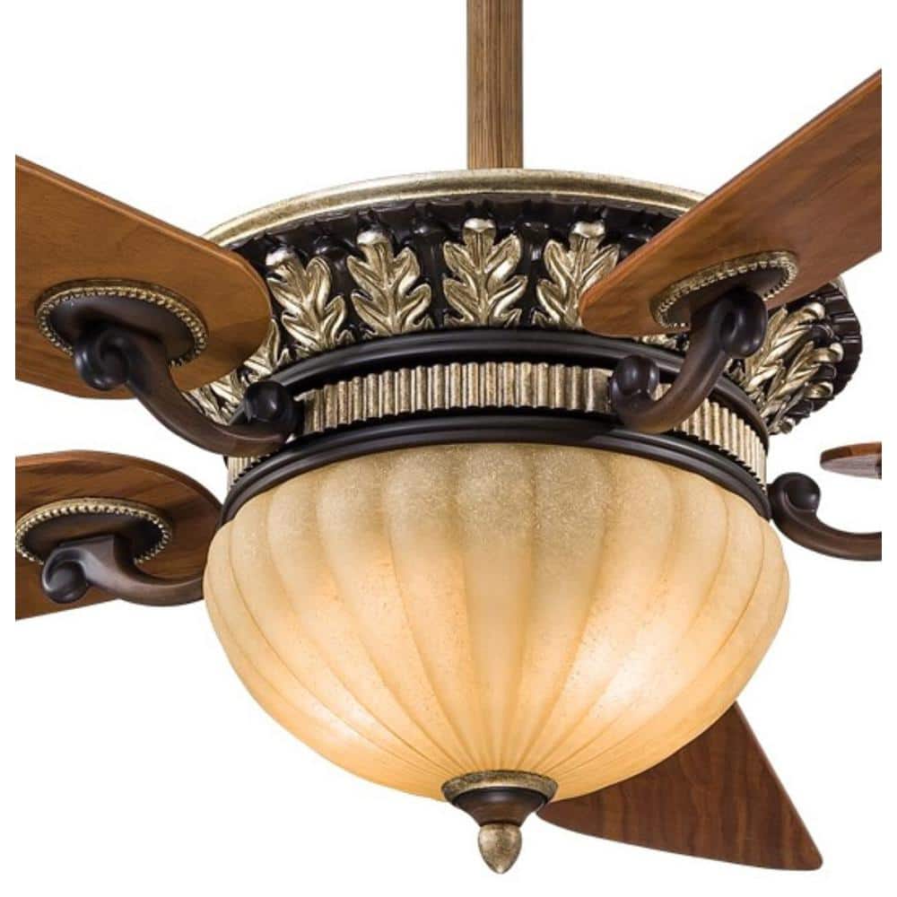 52" Belcaro Walnut Ceiling Fan with Aged Champagne Glass Light