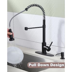 Single Handle Pull Down Sprayer Kitchen Faucet with Soap Dispenser High-Arc Sink Faucet in Matte Black