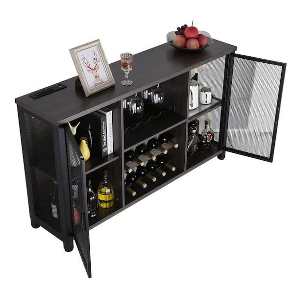 47 in. MDF Industrial Bar Cabinet, Wine Table for Liquor and Glasses, Buffet, Farmhouse Wood Coffee Bar for Kitchen