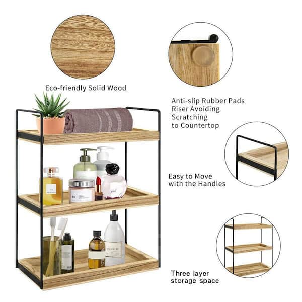 Bathroom Shelf No Drill Organizer Shower Storage Rack Solid Wood