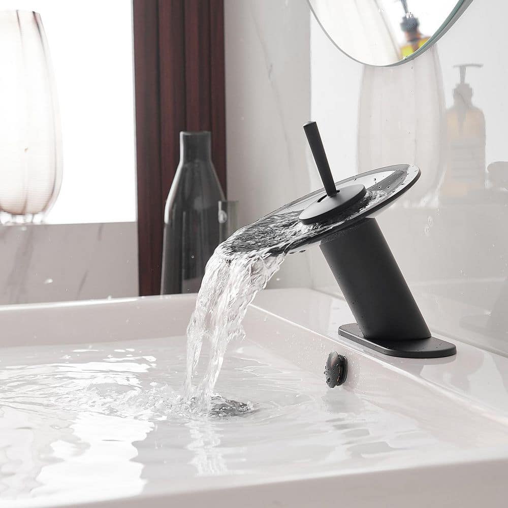 Matte Black Stainless Steel Waterfall Bathroom Faucet with Deck Plate