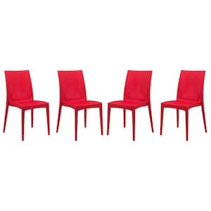 Red Mace Modern Stackable Plastic Weave Design Indoor Outdoor Dining Chair (Set of 4)
