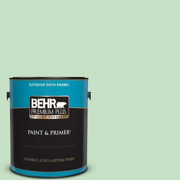 BEHR PREMIUM PLUS 1 gal. #450C-3 Green Myth Satin Enamel Exterior Paint & Primer