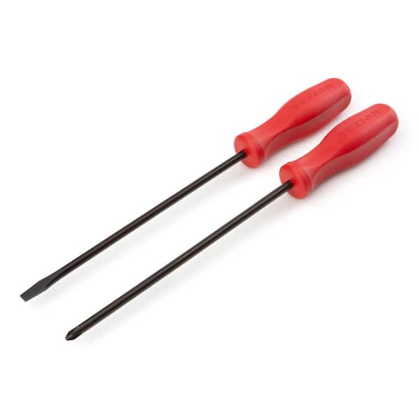 TEKTON Long Phillips/Slotted Hard-Handle Screwdriver Set, 2-Piece (#2,1/4 in.) - Black Oxide Blades