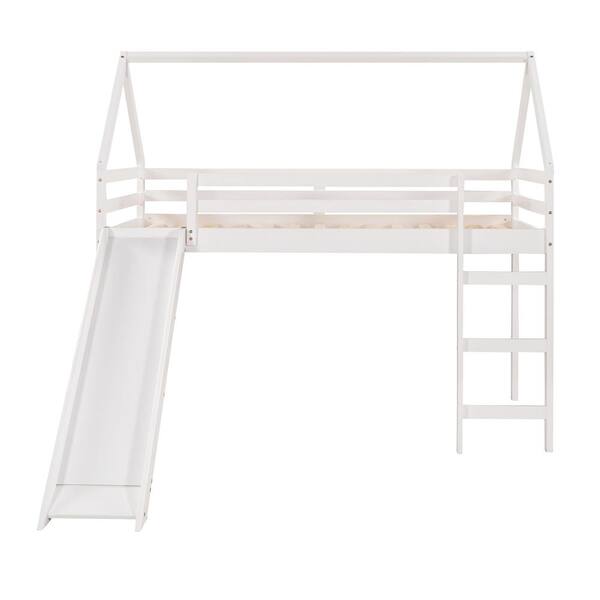 Utopia 4niture Ashley White Twin Size Loft Bed with Slide, House Bed HAWF286243AAK The Home Depot