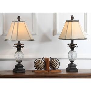 Alanna 23.5 in. Black/Clear Glass Pineapple Table Lamp with Cream Shade (Set of 2)