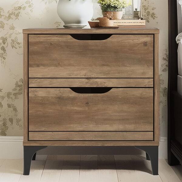GALANO Lilay Knotty Oak 2 Drawer Nightstand (18.9 in. W x 15.7 in. D x 20.3 in. H)