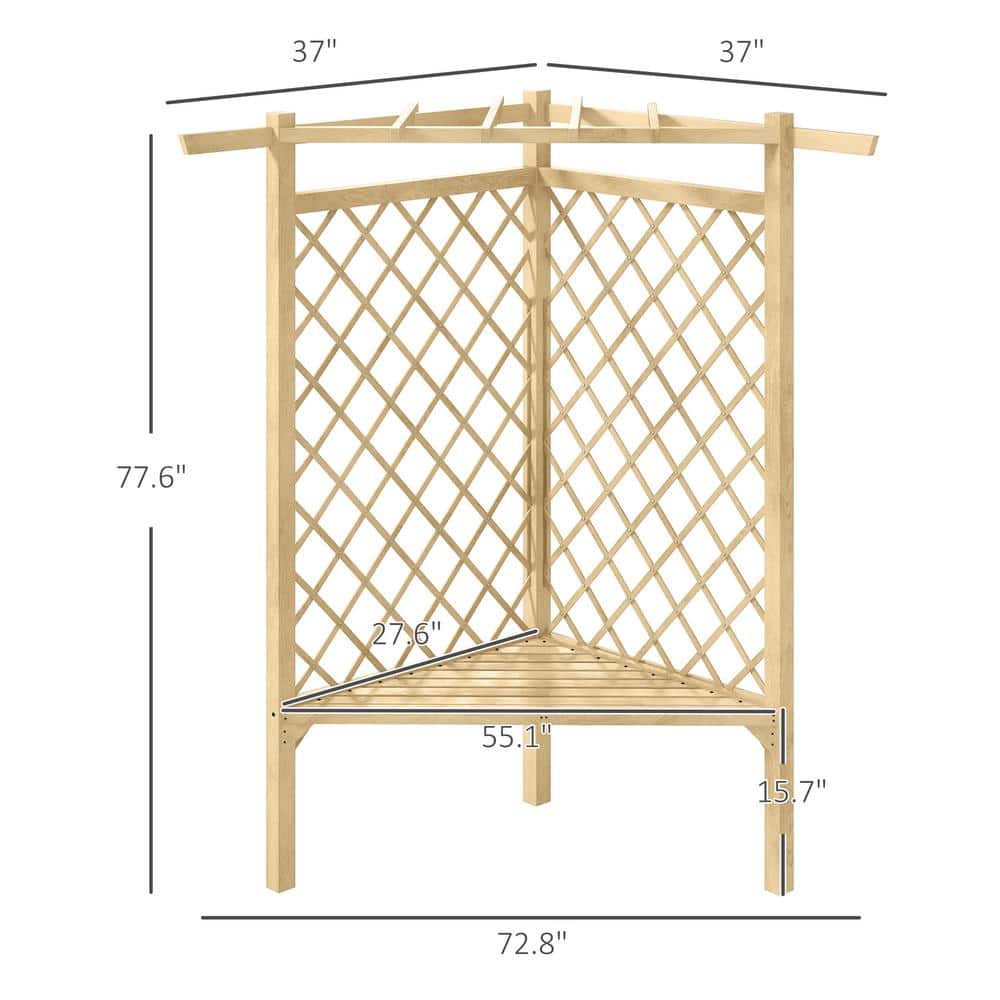 Natural Fir Wood Corner Trellis Garden Bench with Slatted Seat