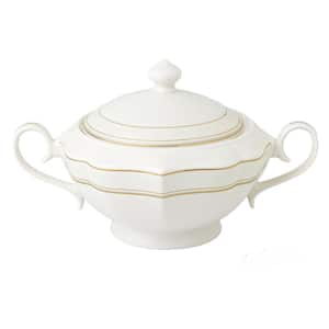 Grace Series 12 in. x 8.5 in. x 7 in. 4 Qt. 128 fl. oz. Gold Bone China Soup Tureen Serving Bowl with Lid (Set of 2)