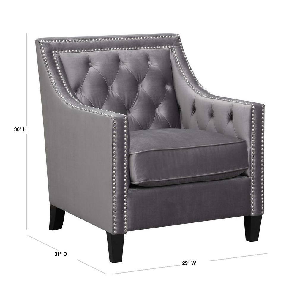 Teagan 30'' Gun Metal Gray Velvet Transitional Accent Chair