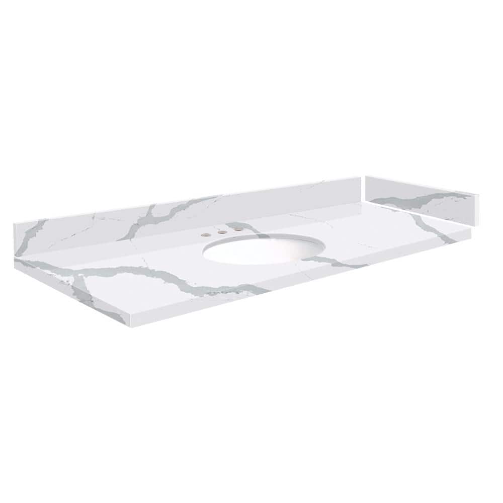 Silestone 54.5 in. W. x 22.25 in. D Quartz White Round Single Sink Vanity Top in Bianco Calacatta price history on PriceWatchPro