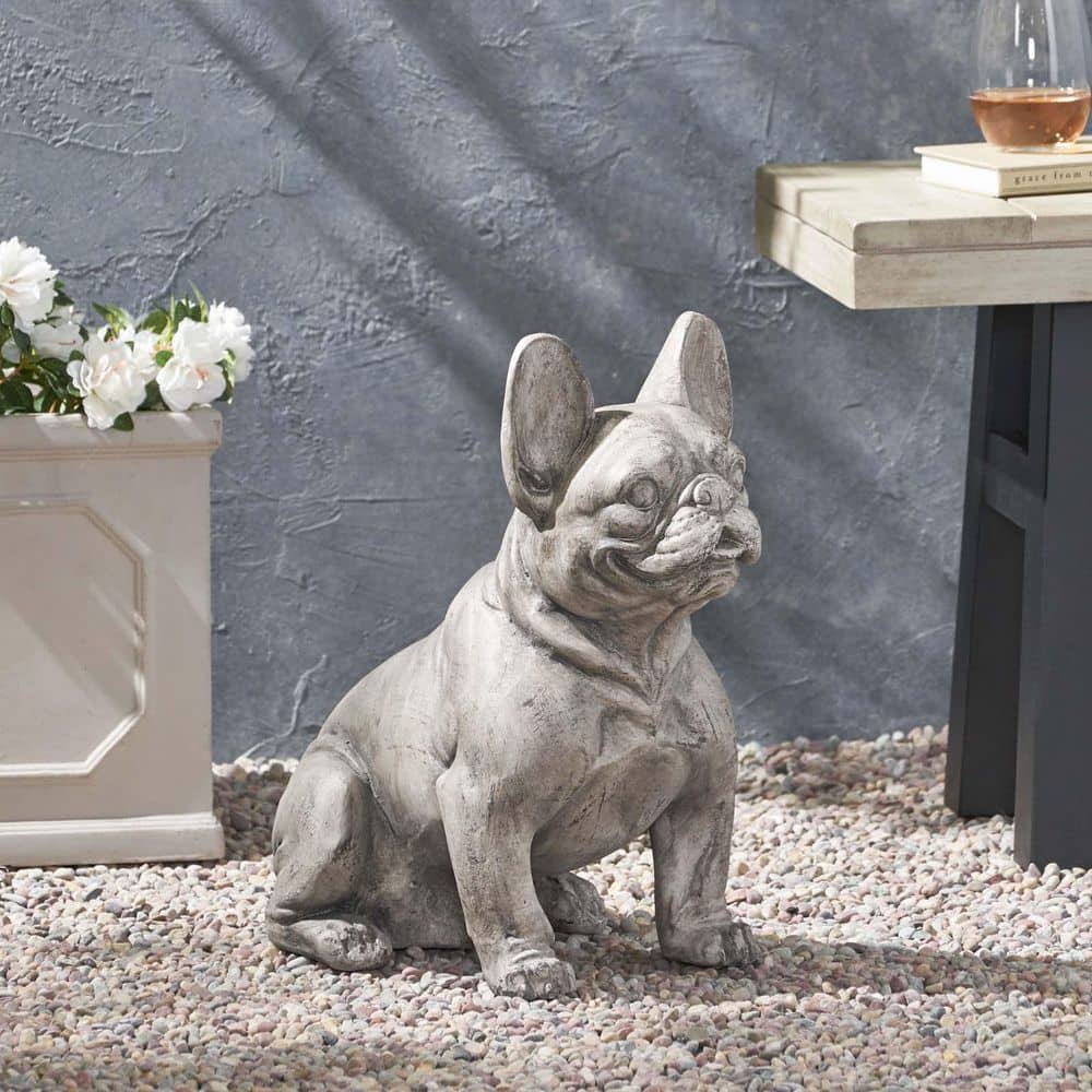 16 in. Gray Concrete Outdoor Patio Dog Garden Statue Garden Dog Sculpture
