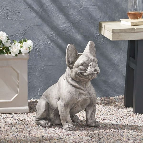 Unbranded 16 in. Gray Concrete Outdoor Patio Dog Garden Statue Garden Dog Sculpture