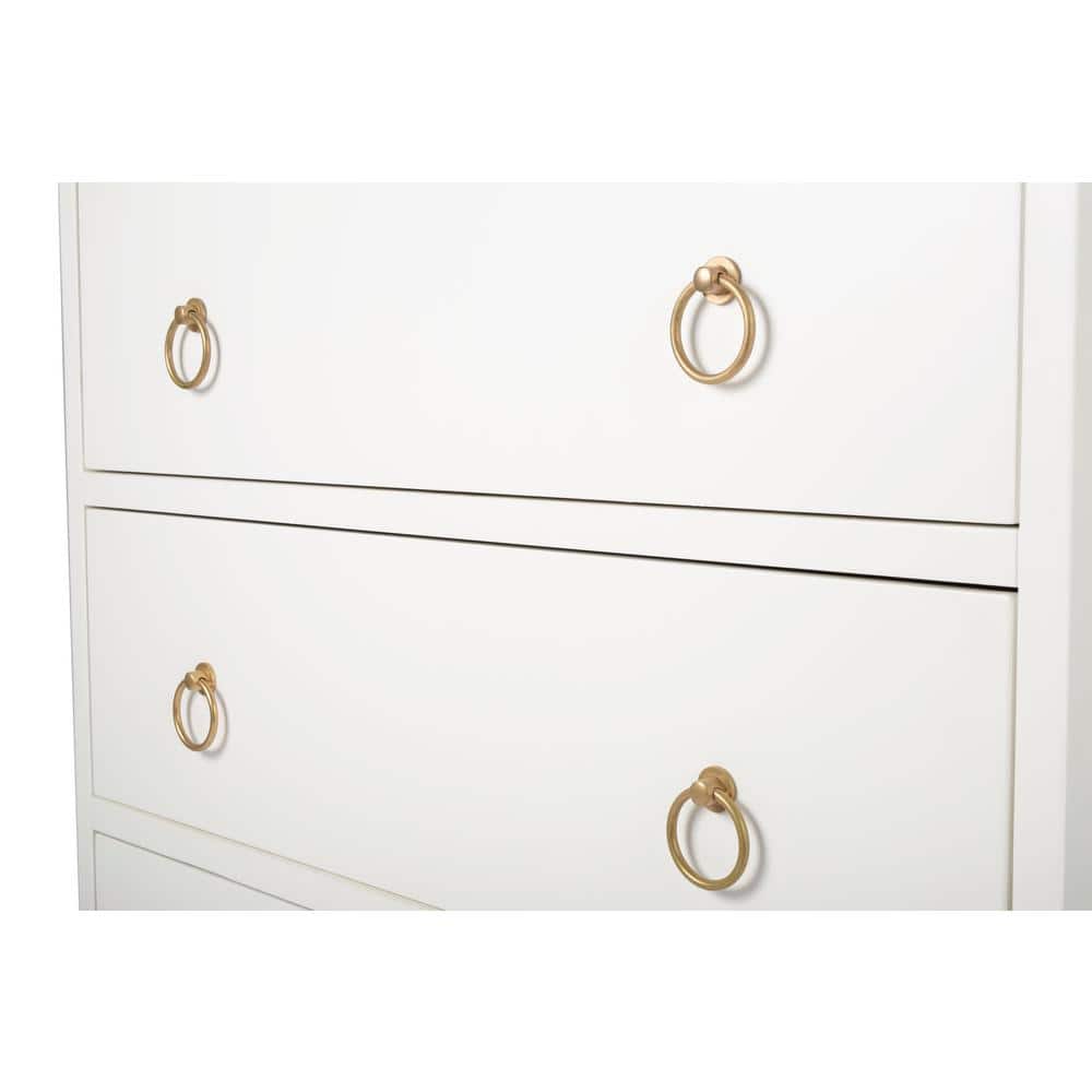Elegant White Acacia 3-Drawer Chest with Gold Metallic Hardware