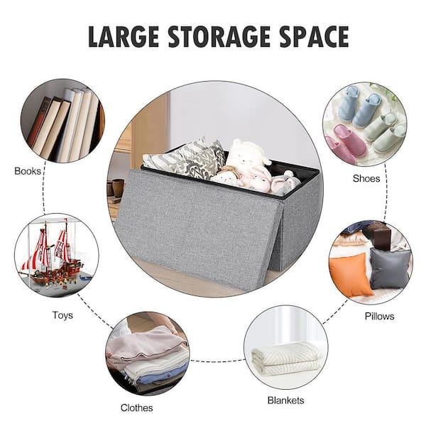 Costway Grey 30 in. Folding Storage Ottoman with Lift Top