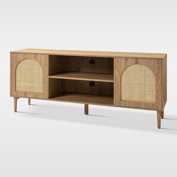 JAYDEN CREATION Roderick Oak 2-Doors TV Stand for TVs up to 63 in. with Solid Wood Legs