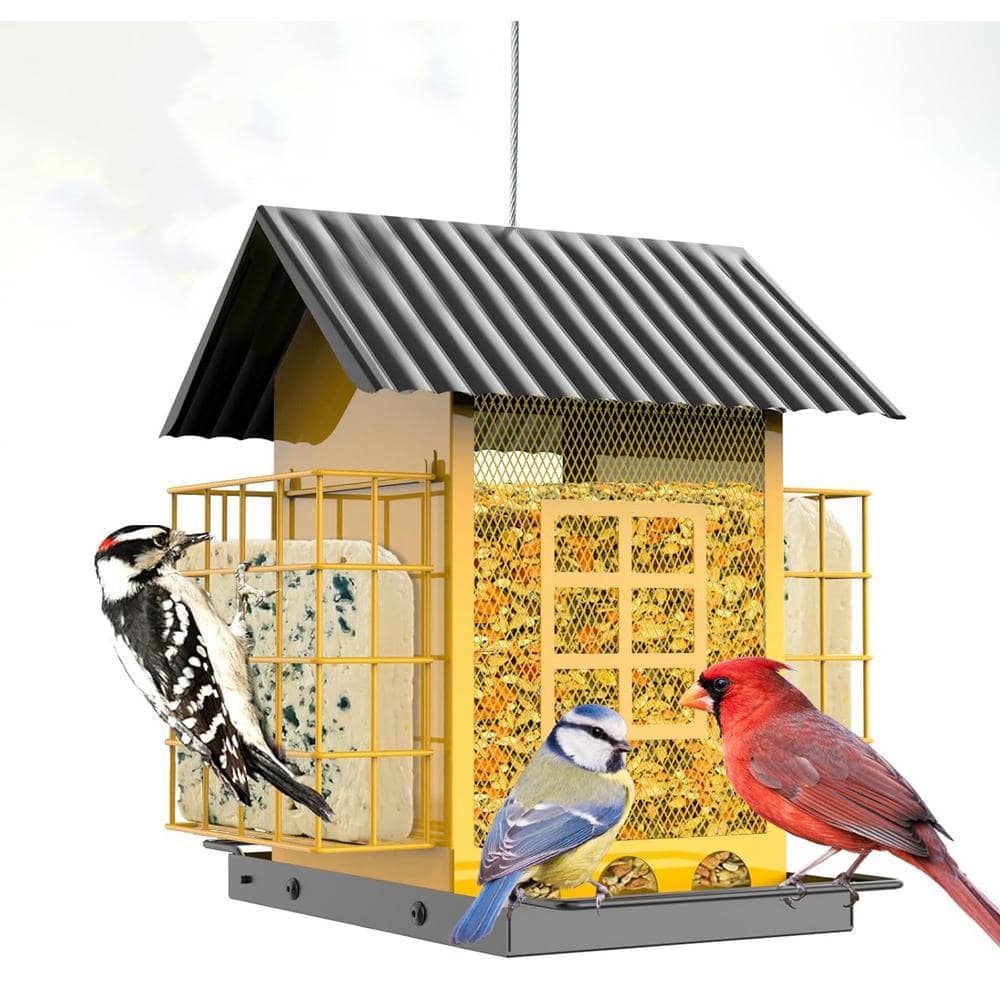 Green Metal Hanging Bird Feeder with Double Suet Cage