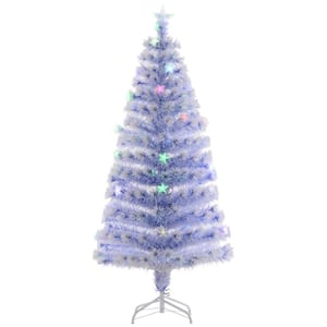 5 ft. Pre-Lit LED Flocked Douglas Fir Artificial Christmas Tree with 21 User Changeable Lights and Fiber Optic Color