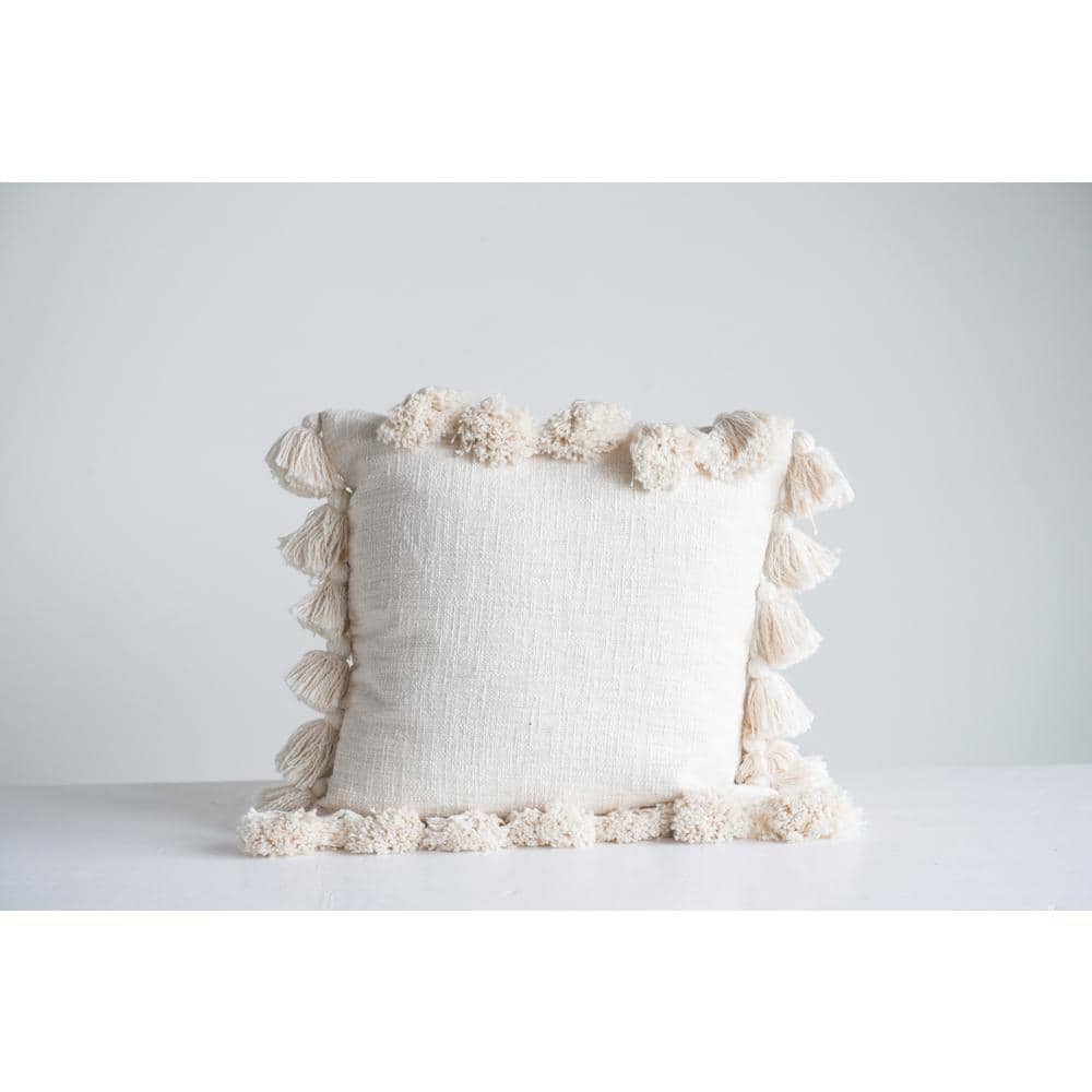 Gray Cotton Slub Pillow with Tassels
