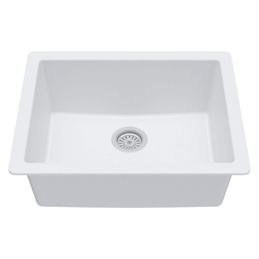 White Quartz 24'' Single Bowl Undermount Kitchen Sink