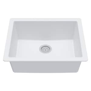 Quartz 24.38 in Single Bowl Undermount Kitchen Sink in White