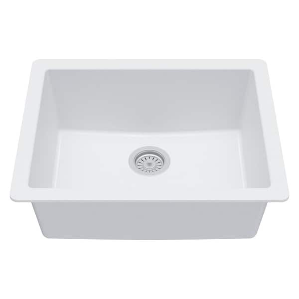 Quartz/Granite 24.38 in Single Bowl Undermount Kitchen Sink in White