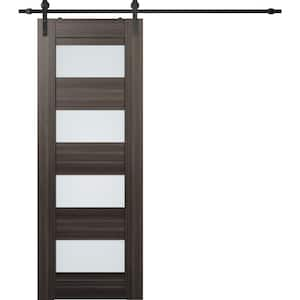 Della 28 in. x 84 in. 4-Lite Frosted Glass Gray Oak Wood Composite Sliding Barn Door with Hardware Kit