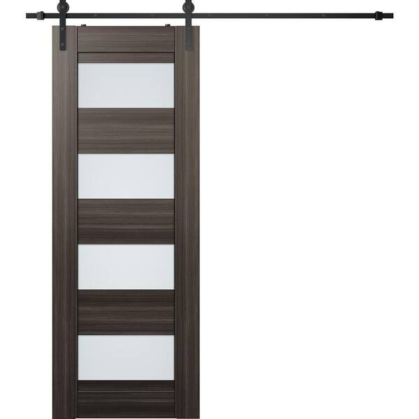 Belldinni Della 36 in. x 95.25 in. 4-Lite Frosted Glass Gray Oak Finished Composite Interior Sliding Barn Door with Hardware Kit