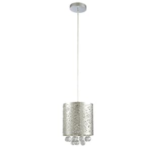 Veda 1-Light Chrome Cylinder Pendant with Glass Shade