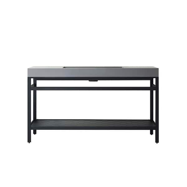 ROSWELL Ablitas 60 in. W x 20 in. D x 34 in. H Bath Vanity in Matt Black with Grey Composite Stone Top
