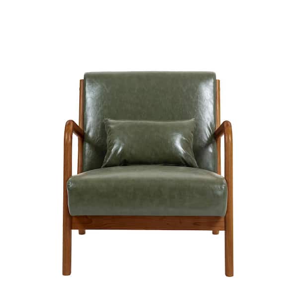 Uixe Mid-Century Hunter Green Faux Leather Upholstered