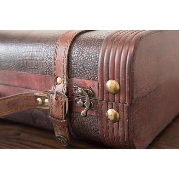 Vintiquewise Decorative Wooden Leather Suitcase QI003009 - The