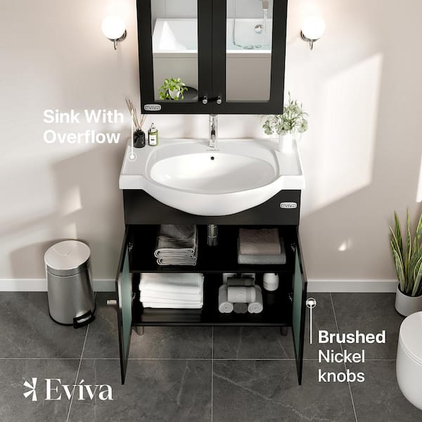Eviva Tux 36 in. W x 19 in. D x 33 in. H Bathroom Vanity in Espresso with White Ceramic Top with White Sink