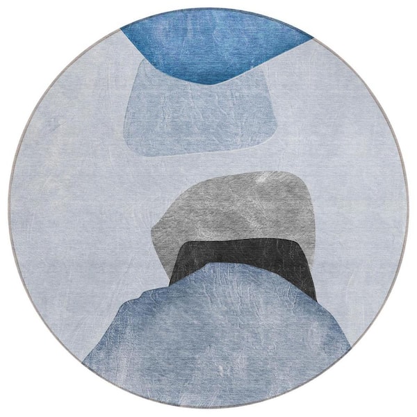 8' Blue Grey Machine Woven Uv Treated Animal Print Indoor Outdoor Round Area Rug