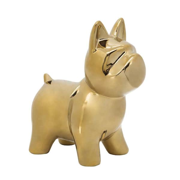 Liv & Skye Gold 8 in. x 8 in. Ceramic Dog Table Decor Figurine