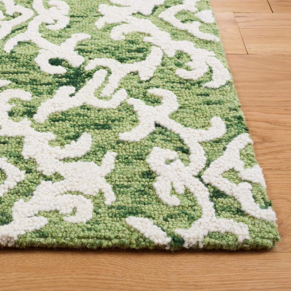 Ivory and Green Handmade Wool Tufted 8' x 10' Rug