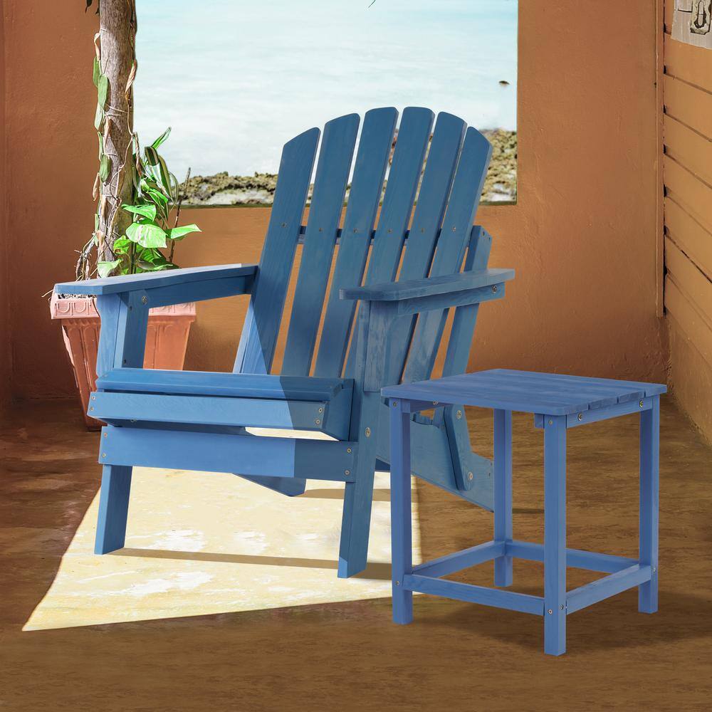Blue Solid Wood Folding Adirondack Chair for Outdoor Use