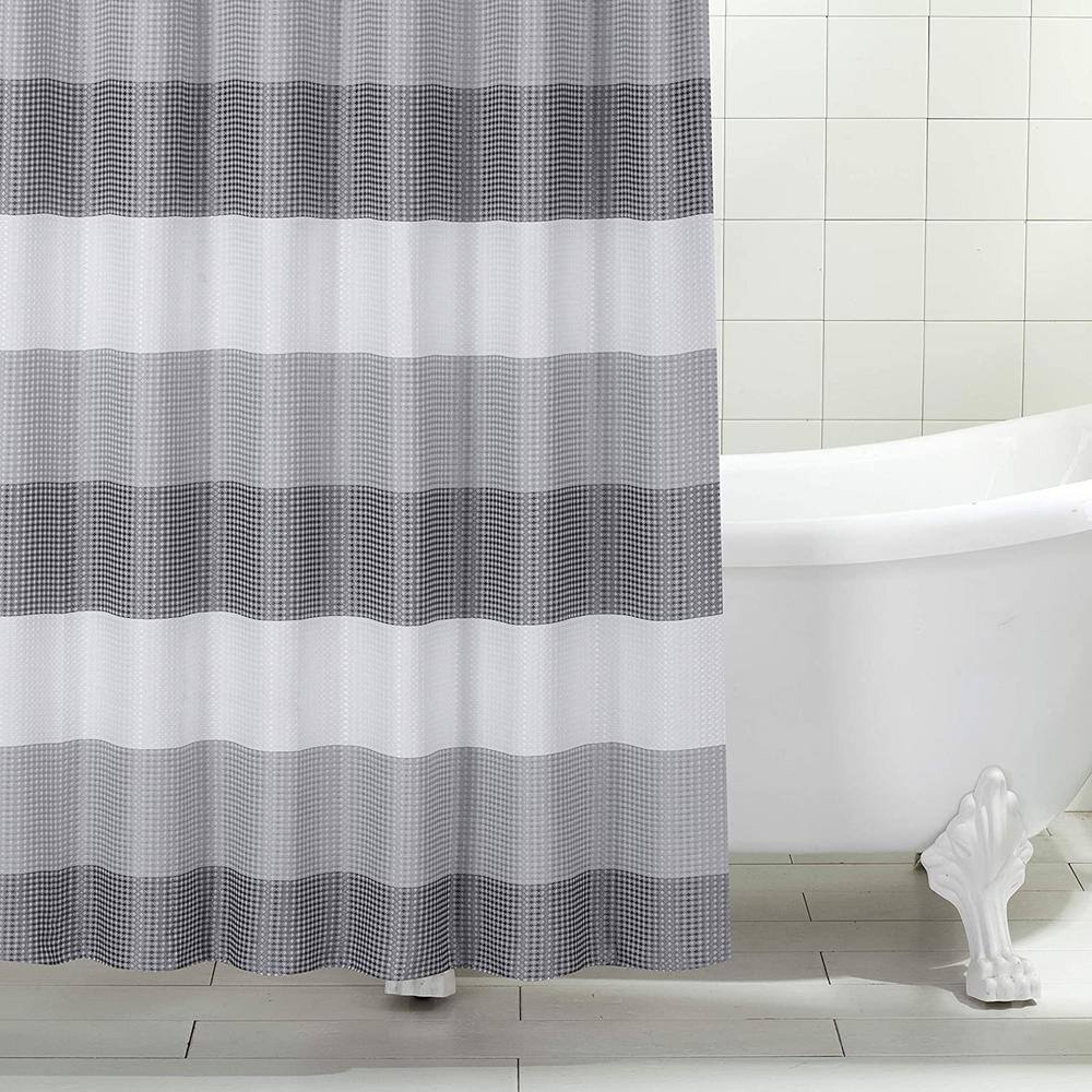 Gray and White Ombre Waffle Weave Fabric Shower Curtain